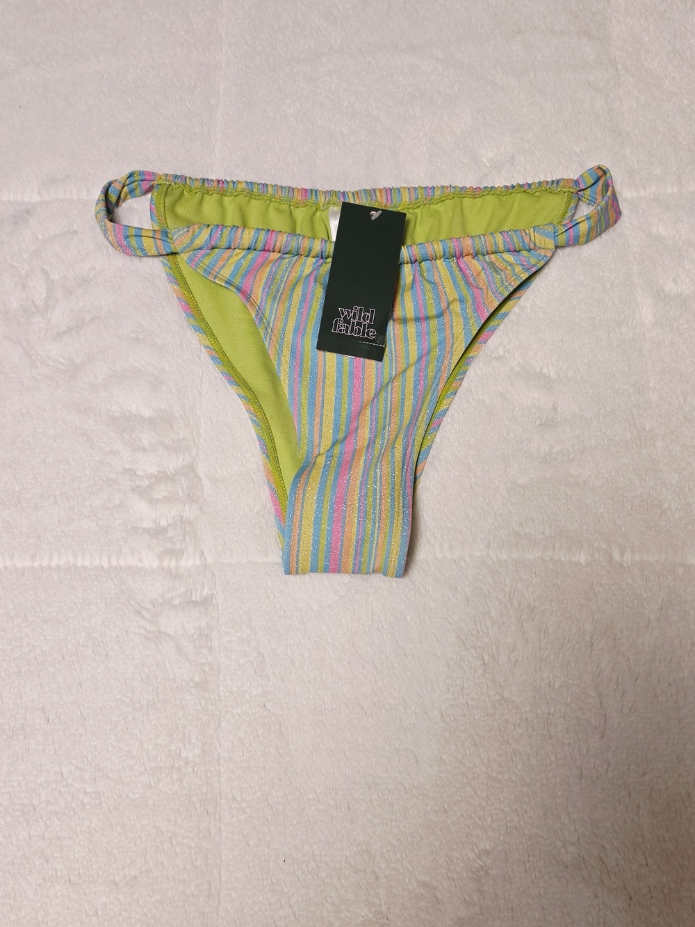 wild fable Lime Green Multicolor Striped Bikini Bottom(TC178)